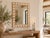 Showing clean contemporary lines contrasting with reclaimed teak and handmade inlay work. This beautiful boho modern...
