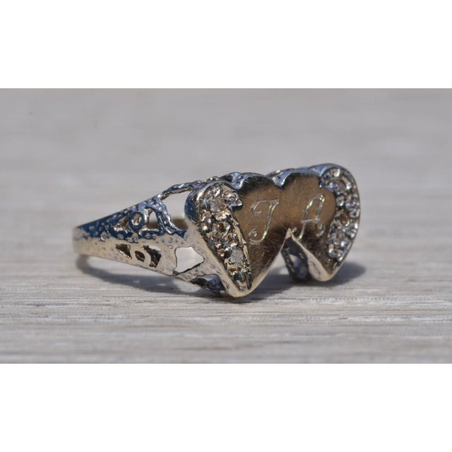 Silver The Hodge: Antique Handmade Toi Et Moi Lovers Ring in White Gold and Diamonds For Sale - Image 8 of 11