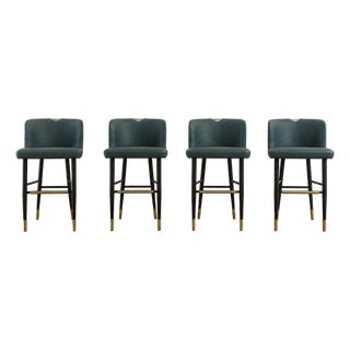 Set of 4 Superior Seating Hospitality Teal Kravet Vinyl Barstools For Sale