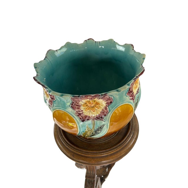 Ceramic Large Art Nouveau Slip Planter from Onnaing, France, 1920s For Sale - Image 7 of 17