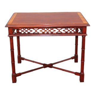 1940's Hollywood Regency Wood Fretted Faux Bamboo Accent Table For Sale