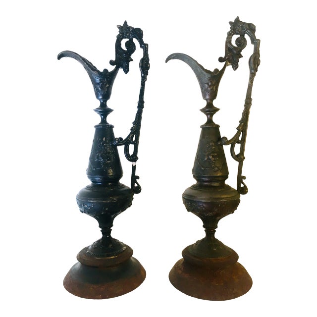 19th Century Antique Victorian Iron Urns-a Pair For Sale