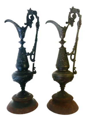 19th Century Antique Victorian Iron Urns-a Pair