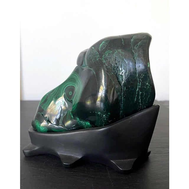 Malachite Rock Specimen on Display Stand as a Viewing Stone For Sale - Image 9 of 10