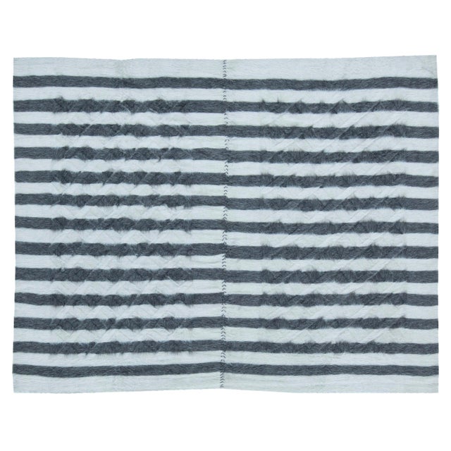 Modern Striped Shaggy Handmade Goat Hair Rug by Doris Leslie Blau For Sale