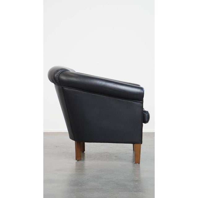English Black Cowhide Leather Club Chair For Sale - Image 3 of 12