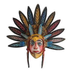 Vintage Ixcateopan Cuauhtemoc Folk Art Dance Mask, Hand Carved Mexican, 24x24"