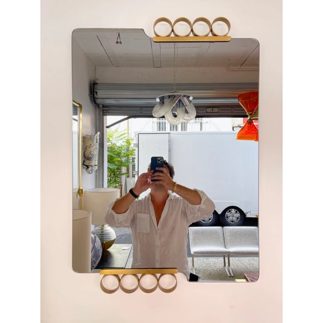 Pair of Mid-Century Modern Space Age wall mirrors brass disc by the italian design manufacture Modernindustria. Nice gold...