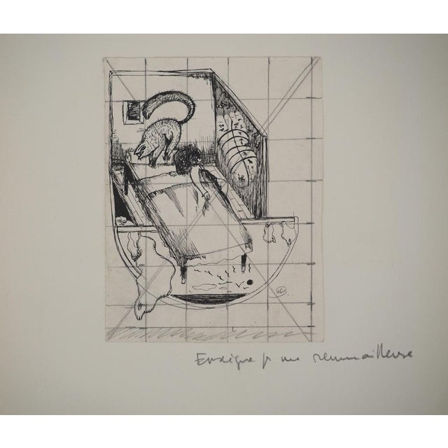 Jean-claude silbermann (1935) the bedroom, 1964 original ink drawing signed lower right on thick paper 13.5 x 10.5 cm...