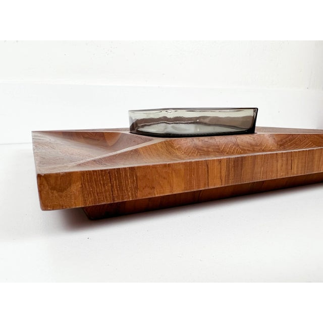Brown Vintage Divided Teak Serving Tray With Glass Dish by Digsmed For Sale - Image 8 of 11