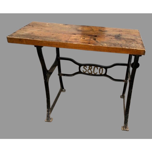 Vintage Antique Industrial Saltzman Chicago Cast Iron Table With Wooden Top A nice quality cast iron based table impressed...