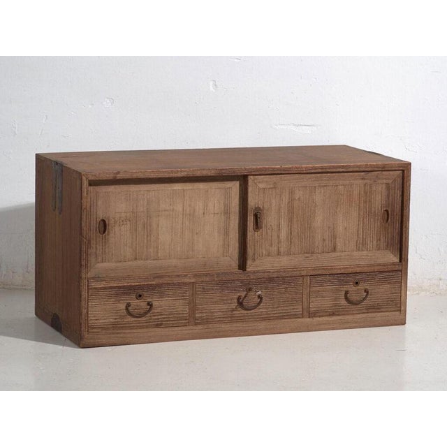 Low Antique Tansu Cabinet with Sliding Doors For Sale - Image 14 of 14