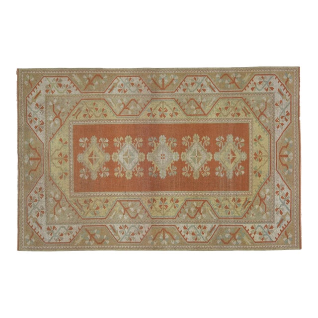 1970s Vintage Turkish Handmade Wool & Cotton Orange Area Rug For Sale
