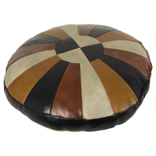 Vintage Round Patchwork Cushion in Double-Sided Faux Leather, 1960s For Sale - Image 14 of 16