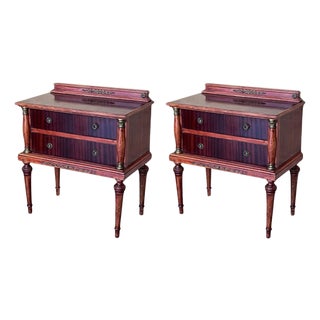 20th Century Pair of French Raspberry Red Wooden Two drawers Nightstands For Sale