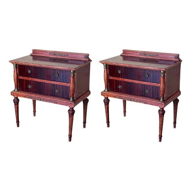 20th Century Pair of French Raspberry Red Wooden Two drawers Nightstands For Sale