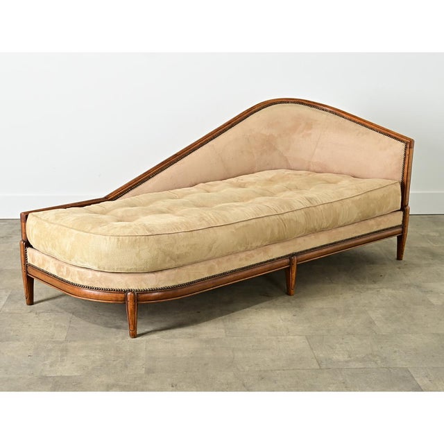 Early 20th French Art Deco Carved Walnut Upholstered Chaise For Sale - Image 12 of 12