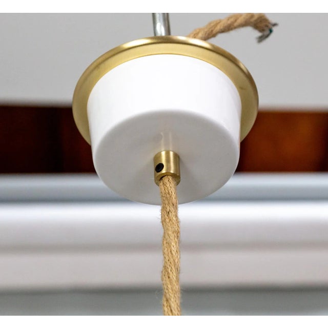 Hanging Rope Light With Milk Glass Shade For Sale - Image 4 of 5