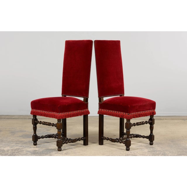 Antique French Louis XIII Style Maple Dining Chairs in Red Velvet - Set of 10 For Sale - Image 16 of 18