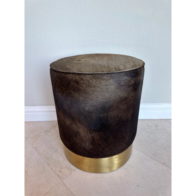 Vintage Hair-on-Hide & Brass Plinth Stool /Ottoman by Arteriors For Sale - Image 11 of 11