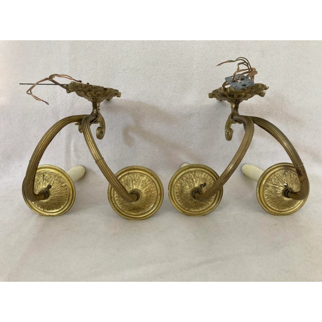 Early 20th Century Neoclassical French Empire Bronze 2 Arm Electrified Wax Candle Wall Sconces - a Pair For Sale - Image 9 of 13