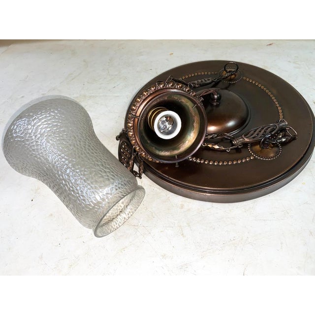 Art Nouveau Brass Chandelier with Iridescent Martelé Glass from Loetz, 1910s For Sale - Image 9 of 10