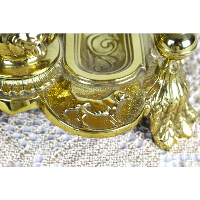 Brass Antique Large Early 20th Century Inkwell Polished Solid Brass Ornamental Renaissance Style Dual Inkwell For Sale - Image 8 of 10