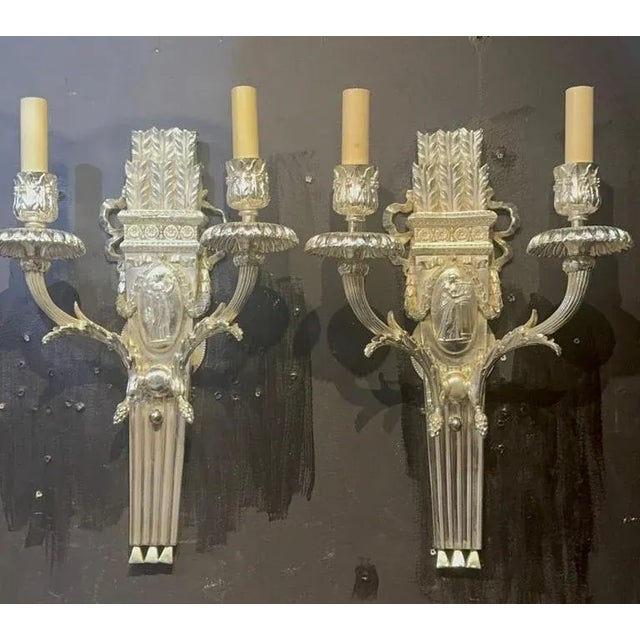 Edward F. Caldwell & Co. Pair of 1900 Silver Plated Neoclassic Caldwell Sconces For Sale - Image 4 of 7