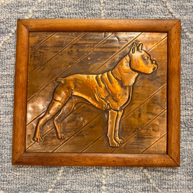 Vintage copper wall art with a hand hammered Boxer detail. H 11.5” x W 12.75”