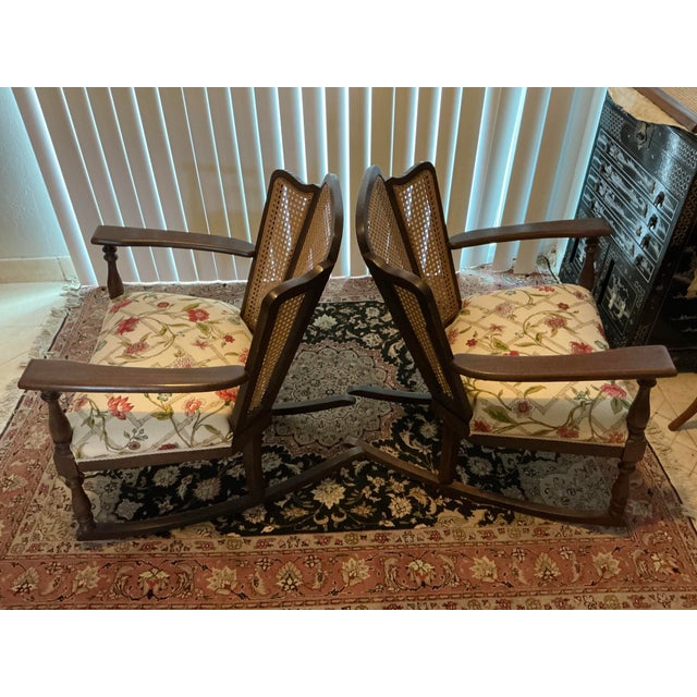 Pair of Vintage Cane‑Back Floral Rocking Armchairs For Sale - Image 10 of 12