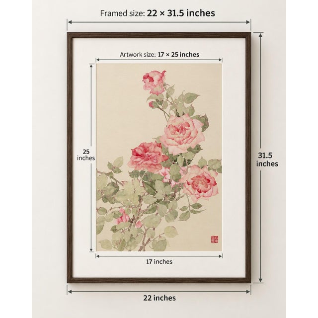 Asian Kaixiguo Original Hand-Painted Floral Artwork – Framed Pink Roses Wall Art For Sale - Image 3 of 11