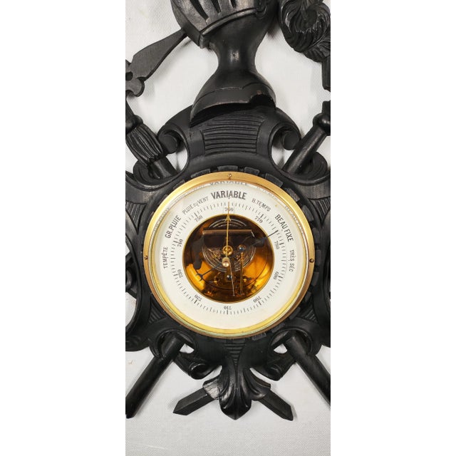 Mid 19th Century 19th Century Medieval Revival French Wall Barometer With Knight's Helmet, Swords, and Heraldic Motifs For Sale - Image 5 of 8