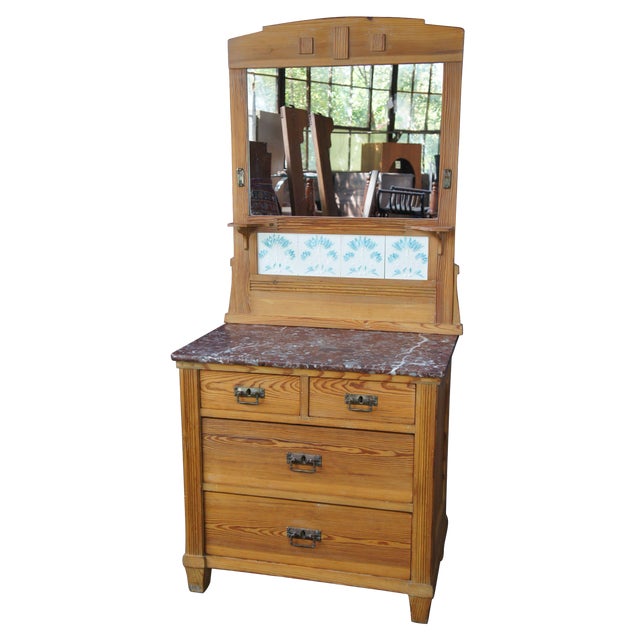 Victorian Antique Pine Marble Top Storage Cabinet Chairish