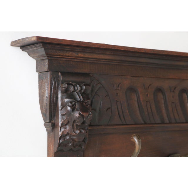 Original antique Renaissance Revival coat rack from 19th century france. Fully hand-carved from european oak, 2 impressive...