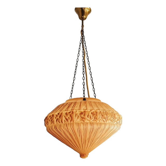 Vintage Art Deco Opal Glass Shade Pendant Lamp, 1920s For Sale