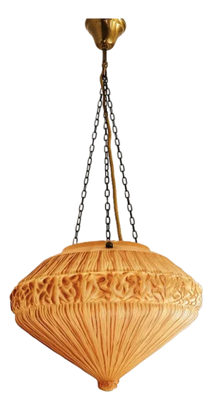 Vintage Art Deco Opal Glass Shade Pendant Lamp, 1920s