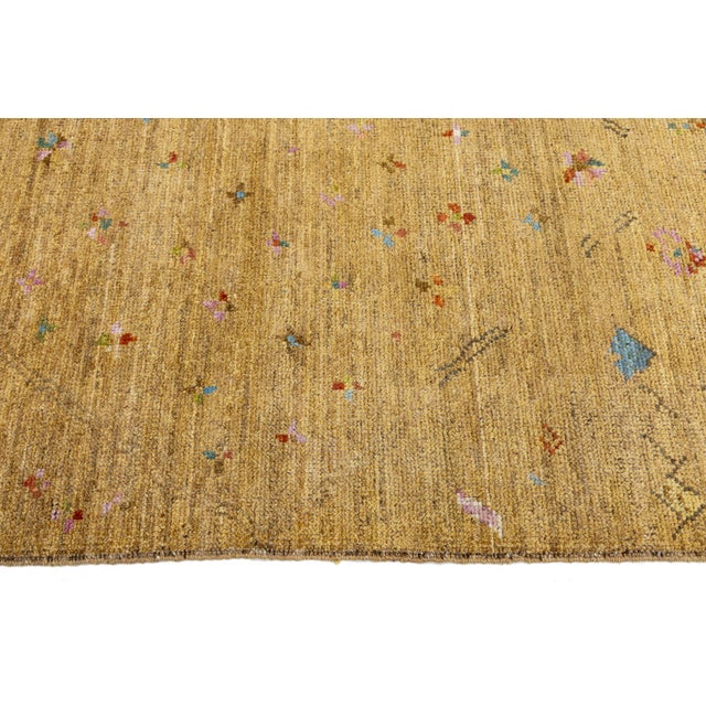 Mustard Hand-Knotted Wool Area Rug - Golden Ochre Modern Moroccan Style For Sale - Image 8 of 11