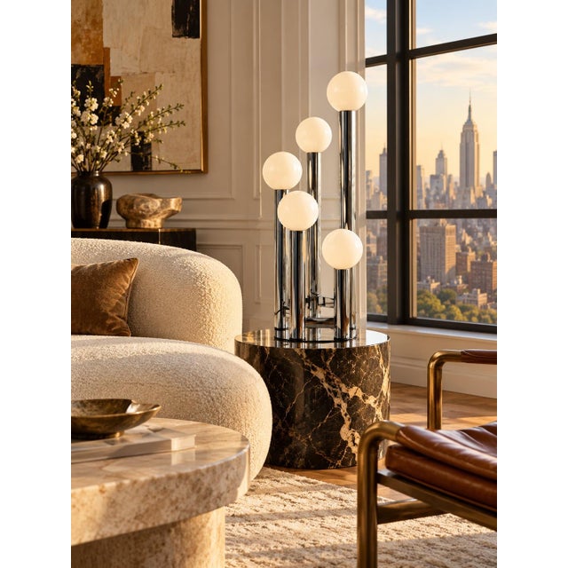 J.T. Kalmar Austrian Mid-Century Modern Five-Light Chrome Skyscraper Table Lamp, Kalmar Style, 1960s For Sale - Image 4 of 17