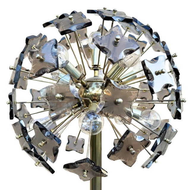 Emil Stejnar Vintage Sputnik Dandelion Floor Lamp – Brass & Smoke Glass – Emil Stejnar Style For Sale - Image 4 of 9