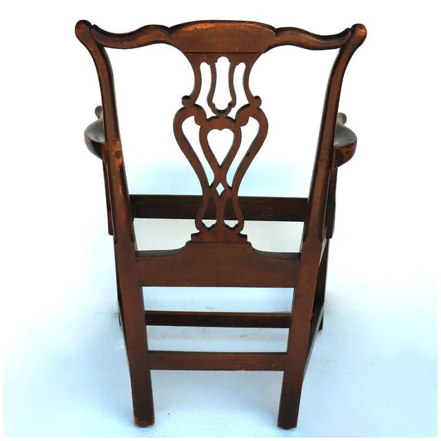 Wood Mid 18th Century English Chippendale Elm Upholstered Seat Dining Armchair For Sale - Image 7 of 12