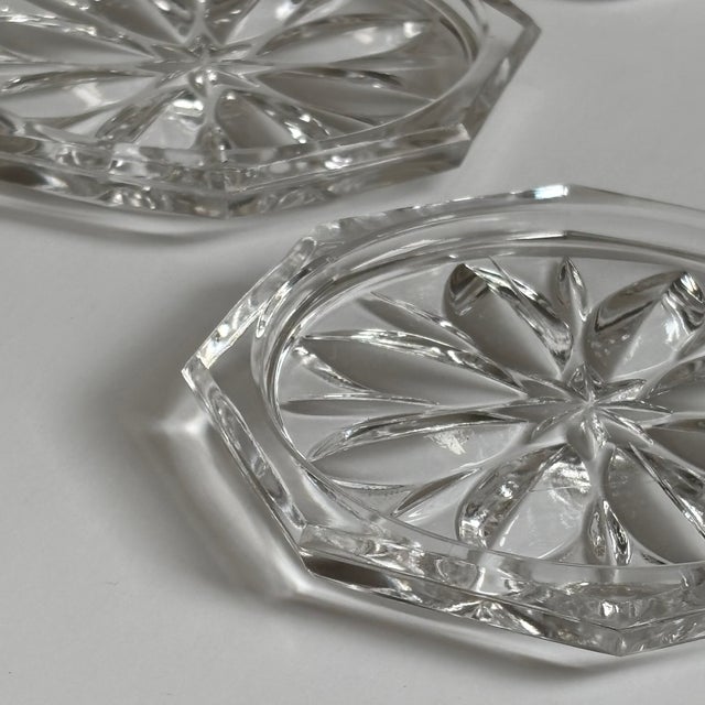 Contemporary Vintage Mid-20th Century Pressed Glass Starburst Coasters – Set of Five For Sale - Image 3 of 8