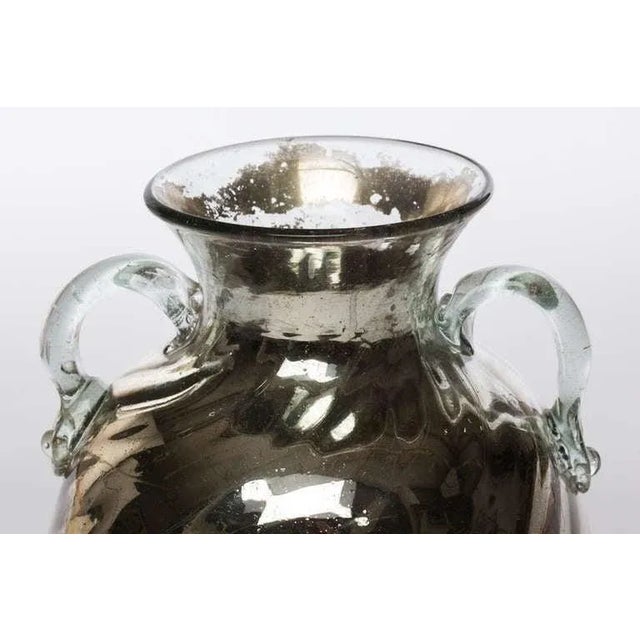 Hand blown mercury glass classical form urn vase with handles, Mexico, c. 1980s.