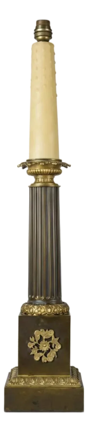 Antique Bronze Column Table Lamp, 1890s