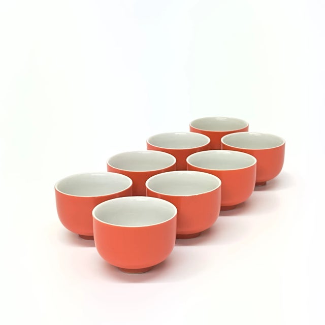 Mid-Century Modern Petite Tangerine-Colored Japanese Tea Cups - Set of 8 For Sale - Image 3 of 4