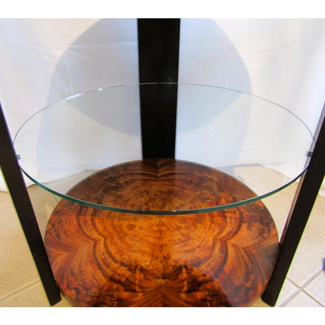Wood 1990s Theodore Alexander Art Deco Style Round Wood and Glass Center / End Table For Sale - Image 7 of 9