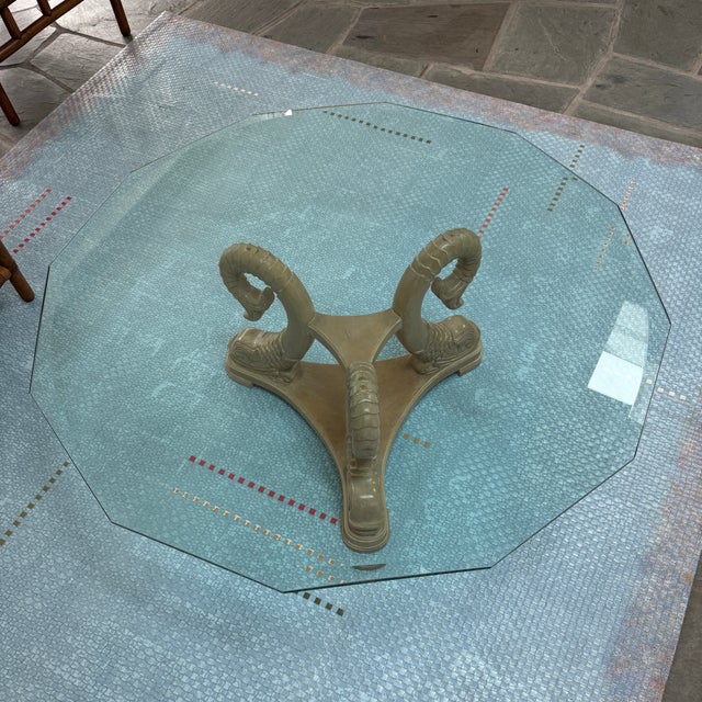 1970s Vintage Dolphin Base Beveled Glass Top Cocktail Coffee Table For Sale - Image 5 of 11