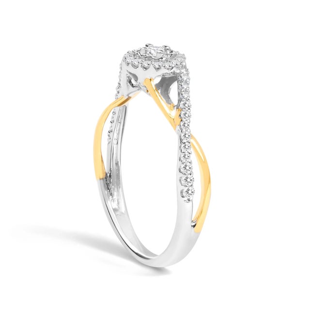 14K Yellow Gold Plated .925 Sterling Silver 1/4 Cttw Diamond Bypass and Halo Promise Ring (I-J Color, I3 Clarity) - Ring Size 12 For Sale - Image 4 of 7
