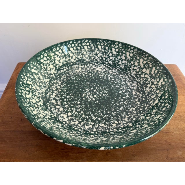 This pair of vintage Italian art pottery green spongeware serving bowls are a unique touch for your kitchen. Use for...