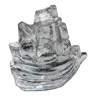 Vintage Swedish Glass Ship by Uno Westerberg for Pukeberg Glass, 1970s For Sale