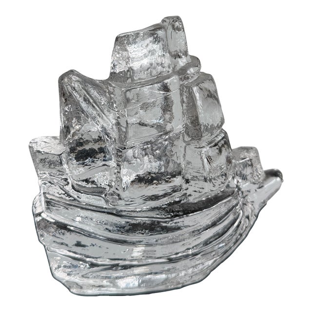 Vintage Swedish Glass Ship by Uno Westerberg for Pukeberg Glass, 1970s For Sale